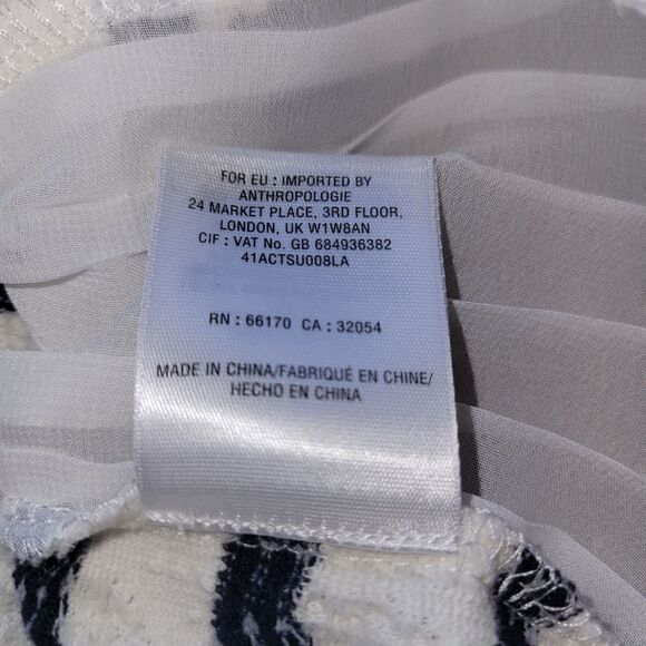 Anthropologie Postage Walkwrite Longsleeve Tee Pleated Inset Navy White  XS - Picture 10 of 11